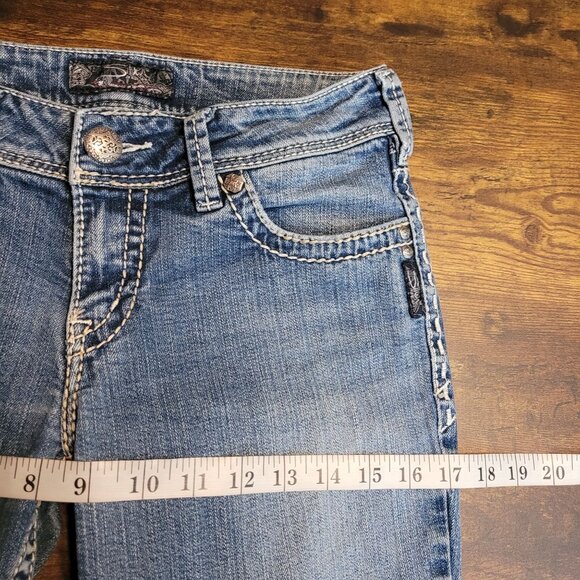 Silver Jeans 28 Suki Low Rise Bootcut Thick Stitch Medium Light Wash Stretch - Picture 7 of 11